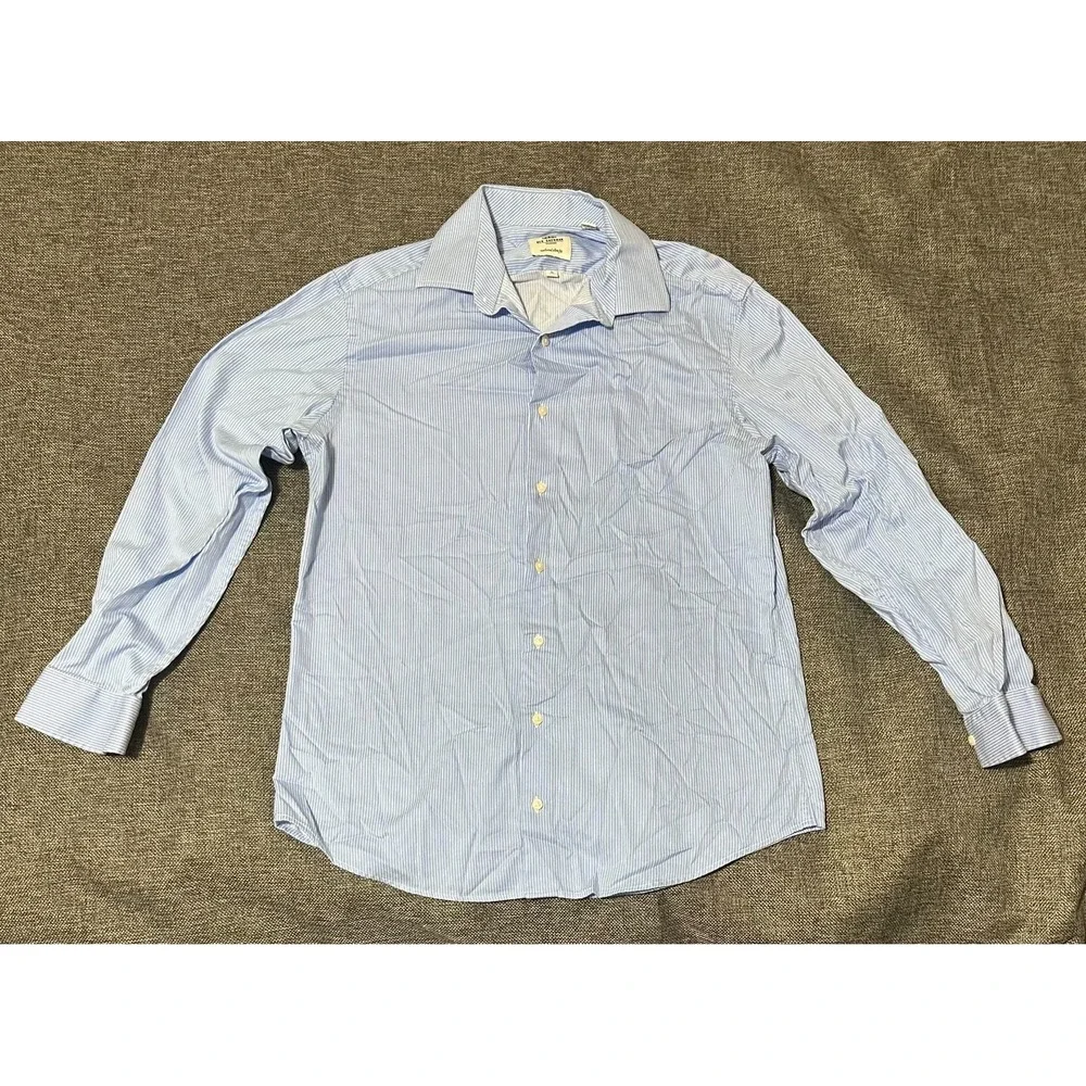 Ben Sherman Slim Fit Men's 16 32-33 Light Blue Striped Long‎ Sleeve Shirt